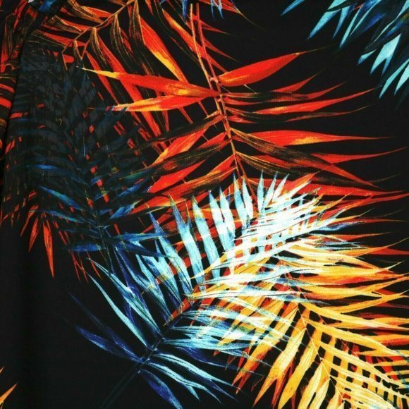Worthington Cold Shoulder Dress Black Blue Orange Red Hawaiian Palm Floral 8 - Picture 10 of 12